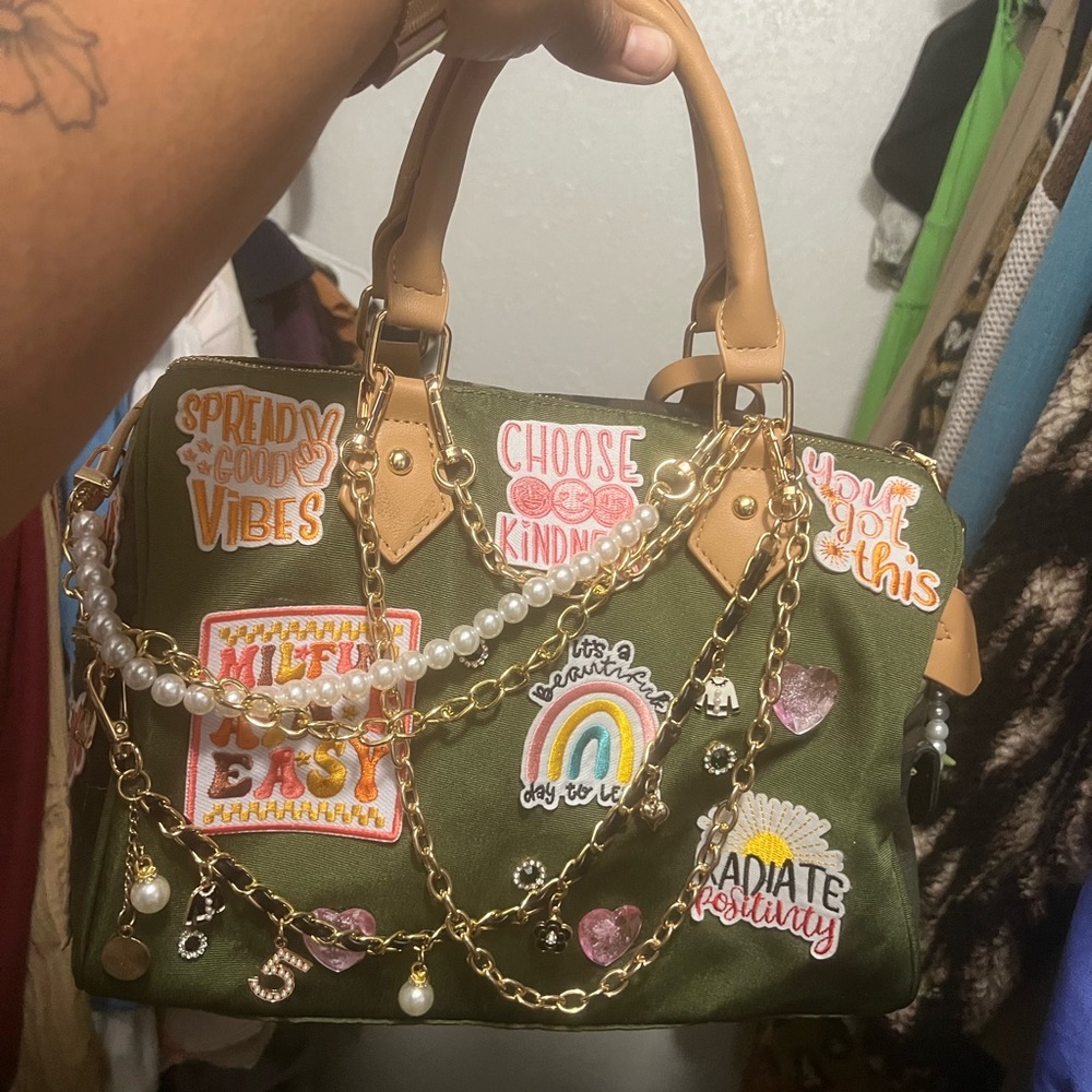 Chic Olive Satchel with Gold Chains
